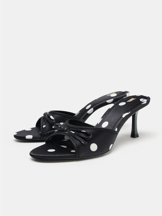 Zara Shoes - Zara Mule Sandals Polka Dot Heeled Sandals Bow party Sz 8.5 NEW